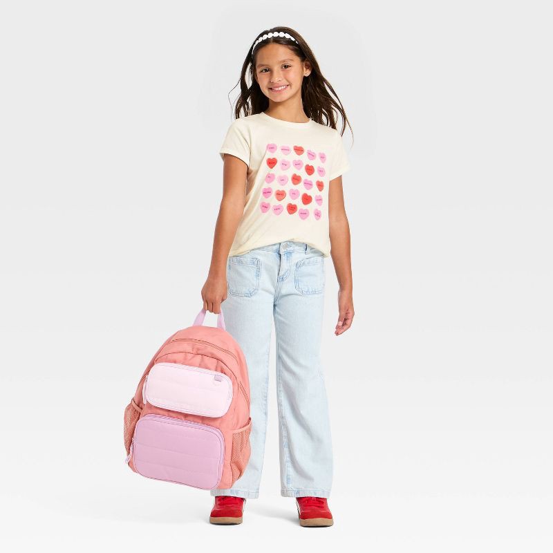 slide 4 of 4, Girls' Short Sleeve Valentine's Day 'Candy Hearts' Graphic T-Shirt - Cat & Jack™ Cream L, 1 ct