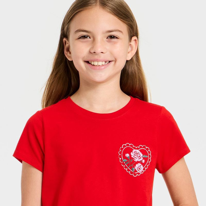 slide 2 of 4, Girls' Short Sleeve Valentine's Day 'Rose Heart' Graphic T-Shirt - Cat & Jack™ Red XL, 1 ct