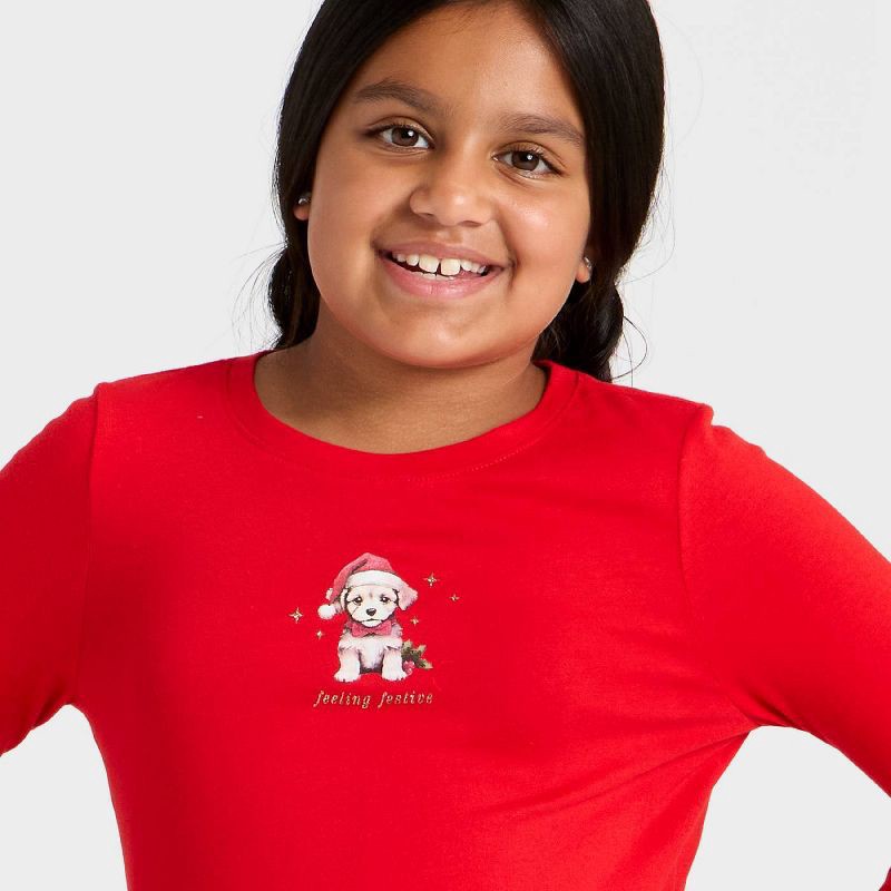 slide 2 of 4, Girls' Long Sleeve Christmas 'Festive Pup' Graphic T-Shirt- Cat & Jack™ Red M, 1 ct