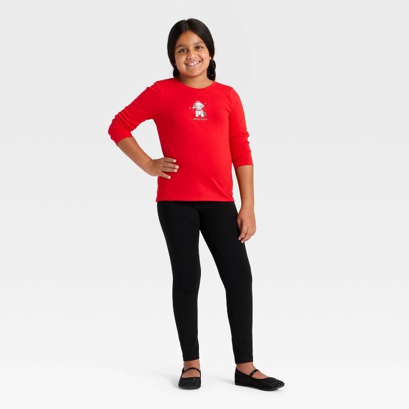 slide 4 of 4, Girls' Long Sleeve Christmas 'Festive Pup' Graphic T-Shirt- Cat & Jack™ Red M, 1 ct
