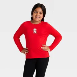 Girls' Long Sleeve Christmas 'Festive Pup' Graphic T-Shirt- Cat & Jack™ Red M