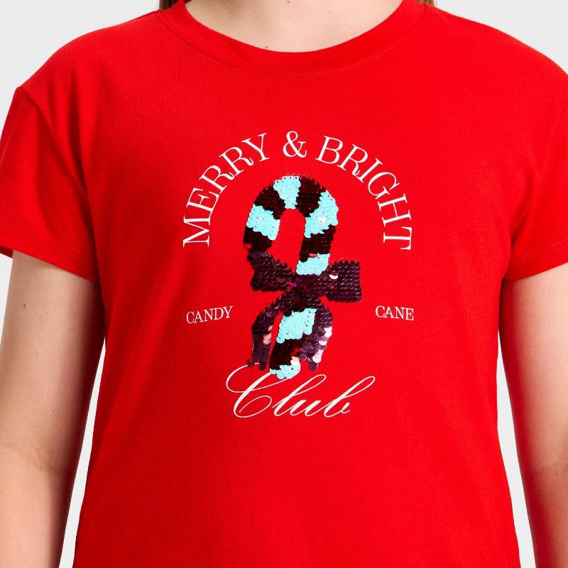 slide 3 of 4, Girls' Short Sleeve Christmas 'Candy Cane' Flip Sequin T-Shirt - Cat & Jack™ Red L, 1 ct