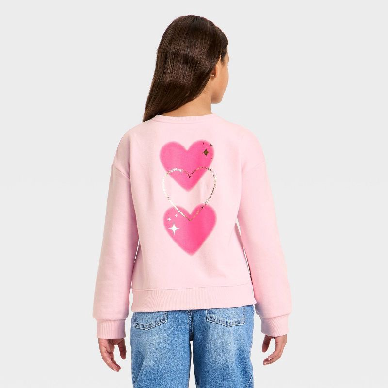 slide 3 of 4, Girls' Valentine's Day 'Heart' Fleece Sweatshirt - Cat & Jack™ Pink S, 1 ct