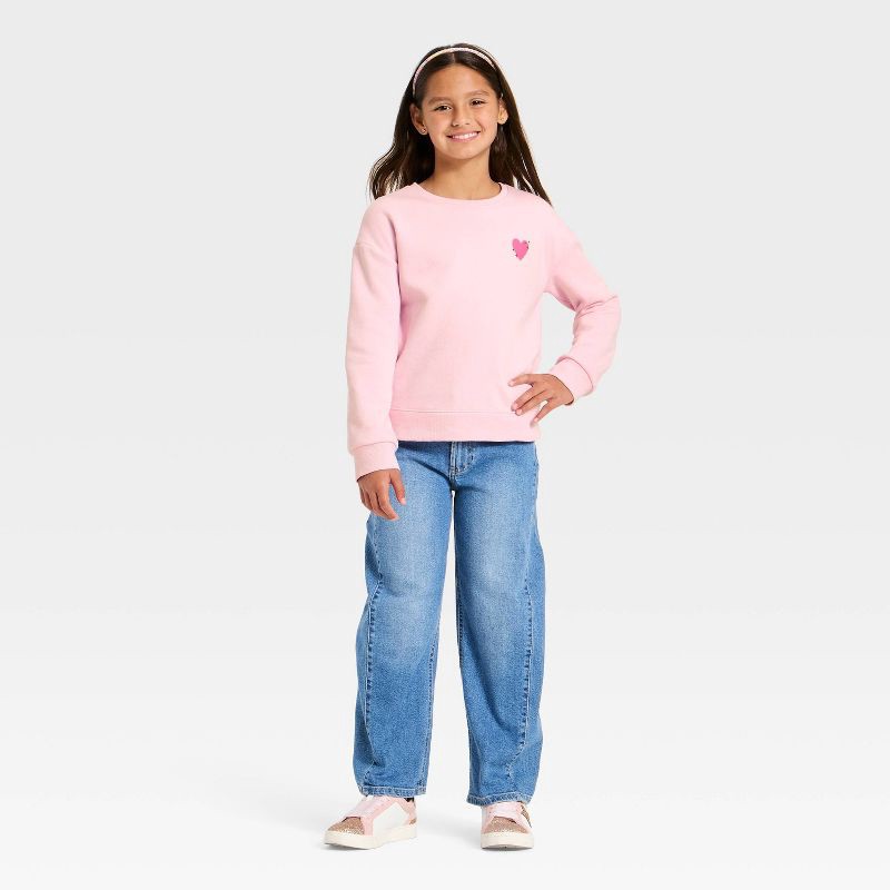 slide 4 of 4, Girls' Valentine's Day 'Heart' Fleece Sweatshirt - Cat & Jack™ Pink S, 1 ct
