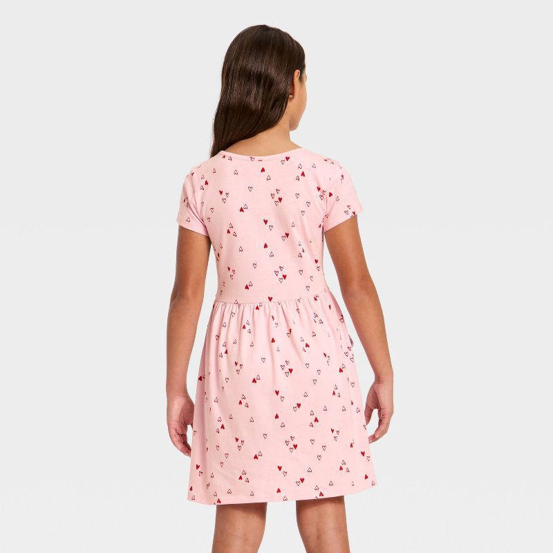 slide 2 of 3, Girls' Short Sleeve Valentine's Day 'Heart' Dress - Cat & Jack™ Light Pink S, 1 ct