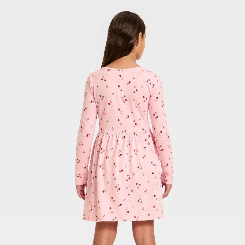 slide 2 of 3, Girls' Long Sleeve Valentine's Day 'Heart' Dress - Cat & Jack™ Light Pink S, 1 ct