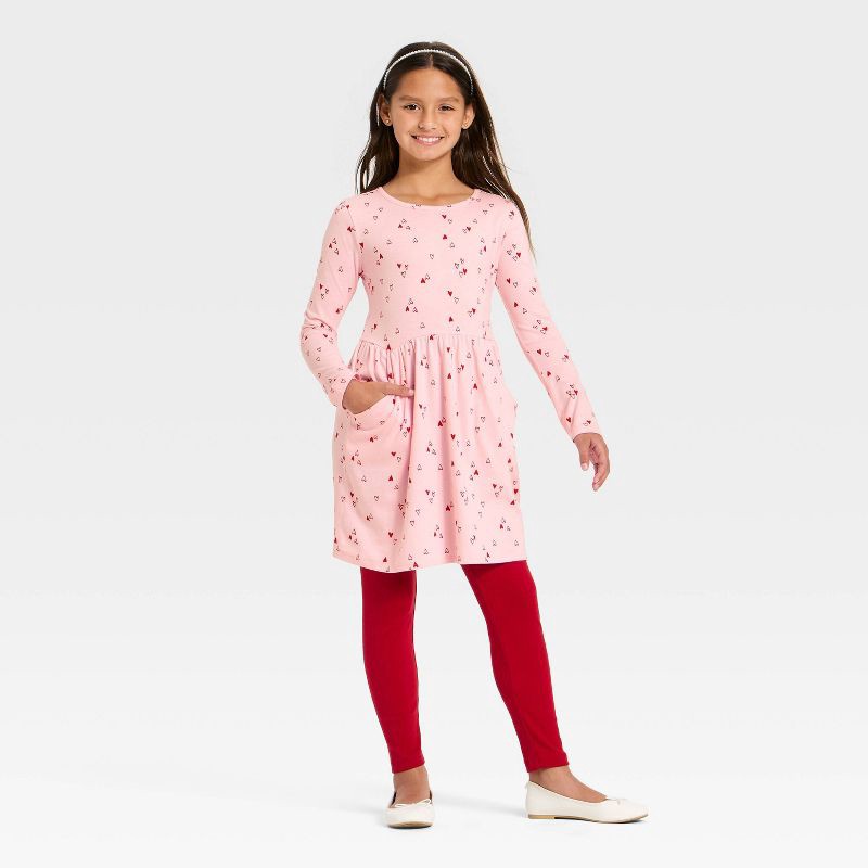 slide 3 of 3, Girls' Long Sleeve Valentine's Day 'Heart' Dress - Cat & Jack™ Light Pink S, 1 ct