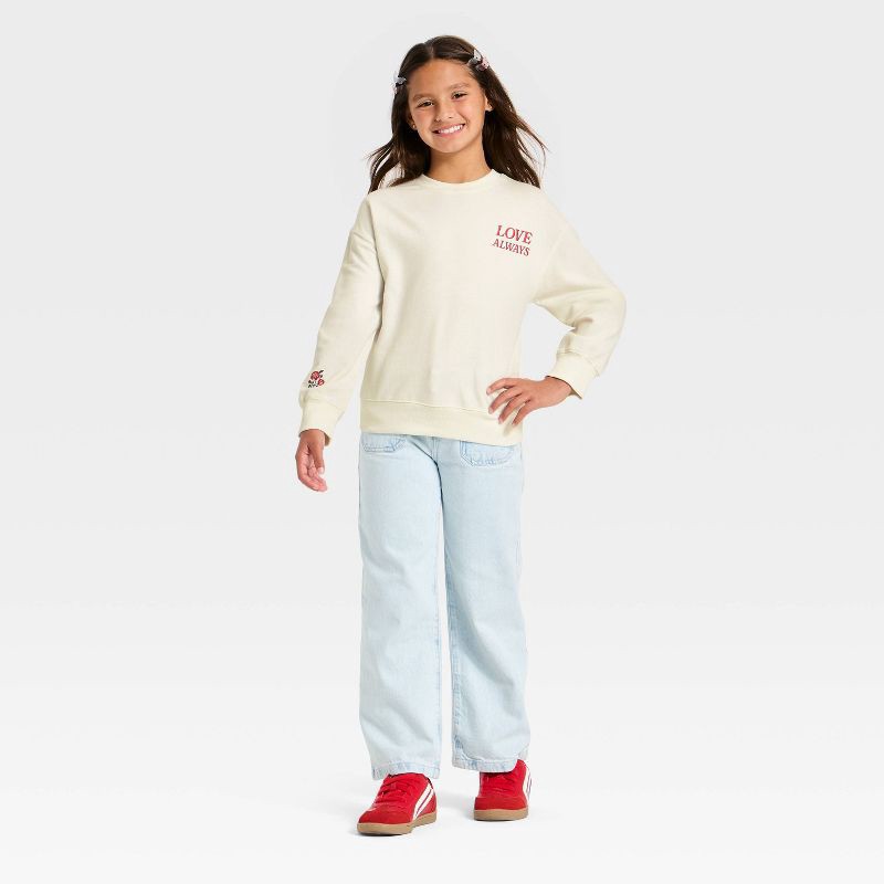 slide 4 of 4, Girls' French Terry Valentine's Day Pullover Sweatshirt - Cat & Jack™ Cream S, 1 ct