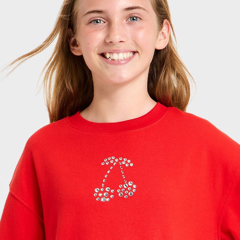 slide 2 of 4, Girls' French Terry Valentine's Day Pullover Sweatshirt - Cat & Jack™ Red S, 1 ct