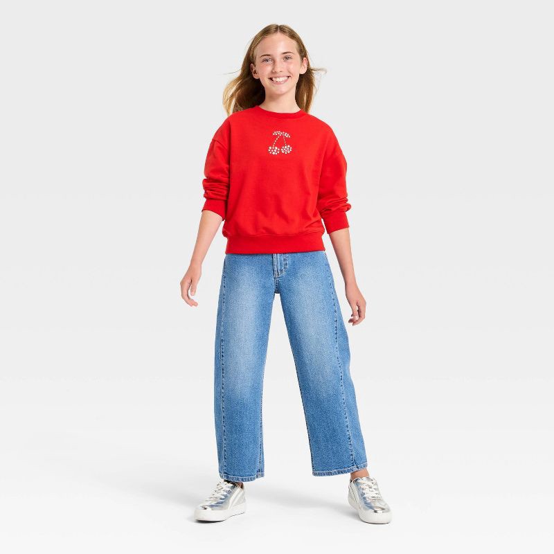 slide 4 of 4, Girls' French Terry Valentine's Day Pullover Sweatshirt - Cat & Jack™ Red L, 1 ct