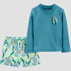 Carter's Just One You® Toddler Boys' Long Sleeve Tropical Toucan 2PC Rash Guard & Swim Trunk Set - Teal 18M