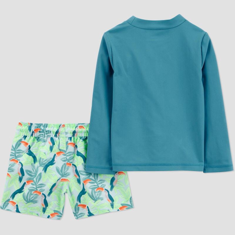 slide 2 of 4, Carter's Just One You® Toddler Boys' Long Sleeve Tropical Toucan 2PC Rash Guard & Swim Trunk Set - Teal 3T, 2 ct
