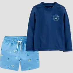 Carter's Just One You® Toddler Boys' Long Sleeve Scenic 2PC Rash Guard & Trunk Set - Blue 12M