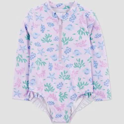 Carter's Just One You® Toddler Girls' Long Sleeve Sea Life One Piece Rash Guard Swimsuit - Purple 3T