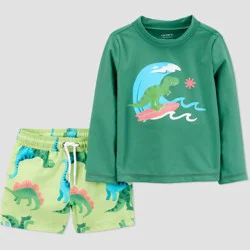 Carter's Just One You® Toddler Boys' Long Sleeve Dino 2PC Rash Guard & Swim Trunk Set - Green 18M