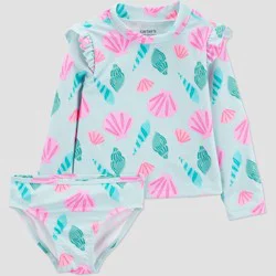 Carter's Just One You® Toddler Girls' Long Sleeve Sea Shell 2PC Rash Guard Swim Set - Aqua 2T
