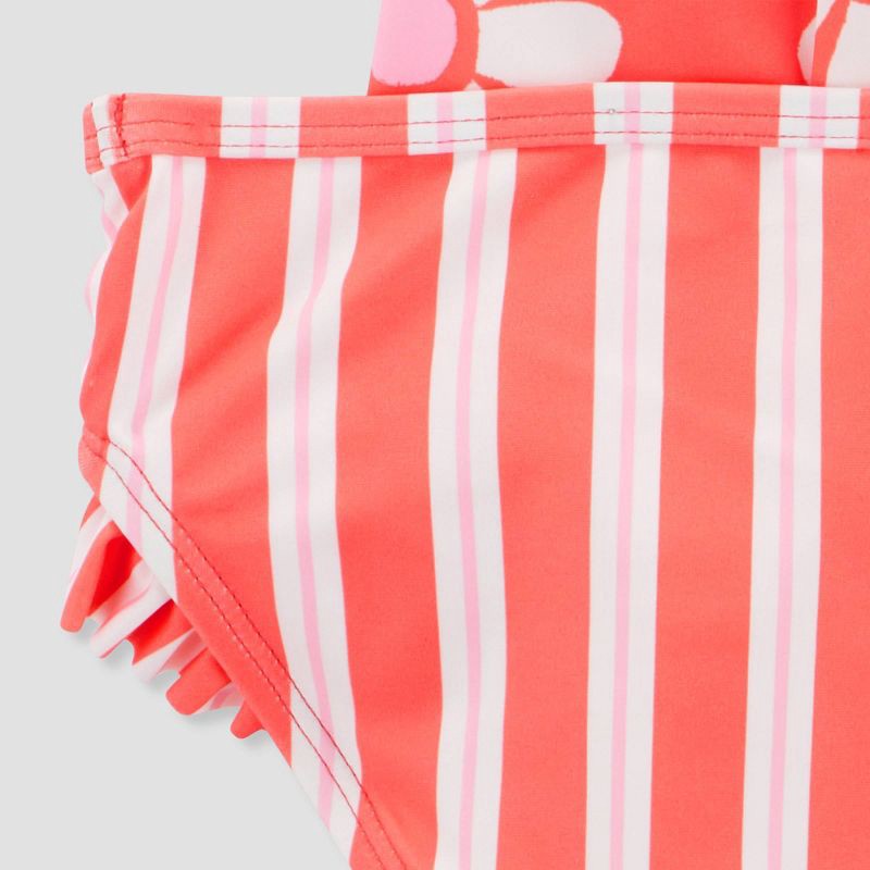 slide 4 of 4, Carter's Just One You® Toddler Girls' Long Sleeve Floral Stripe 2PC Rash Guard Swim Set - Pink 12M, 2 ct