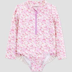 Carter's Just One You® Toddler Girls' Long Sleeve Ruffle Ditsy Floral One Piece Rash Guard Swimsuit - Pink 4T