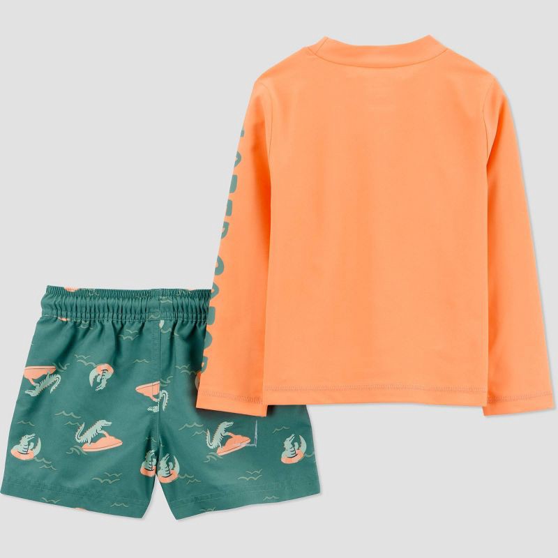 slide 4 of 5, Carter's Just One You® Toddler Boys' Long Sleeve Gator 2PC Rash Guard & Swim Trunk Set - Orange 18M, 2 ct