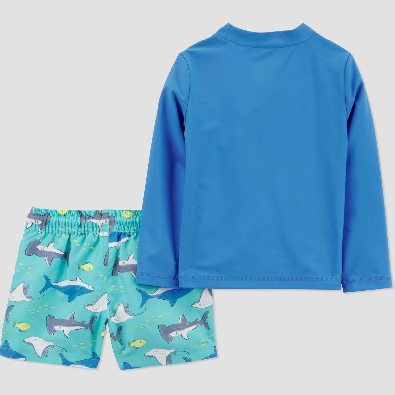 slide 3 of 4, Carter's Just One You® Toddler Boys' Long Sleeve Shark 2PC Rash Guard & Swim Trunk Set - Blue 18M, 2 ct