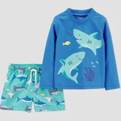 Carter's Just One You® Toddler Boys' Long Sleeve Shark 2PC Rash Guard & Swim Trunk Set - Blue 2T