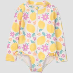 Carter's Just One You® Toddler Girls' Long Sleeve Lemon One Piece Rash Guard Swimsuit - Yellow 12M