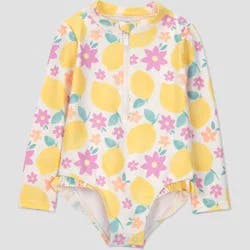 Carter's Just One You® Toddler Girls' Long Sleeve Lemon One Piece Rash Guard Swimsuit - Yellow 5T