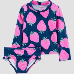 Carter's Just One You® Toddler Girls' Long Sleeve Strawberry 2PC Rash Guard Swim Set - Navy 12M