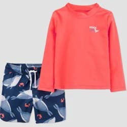 Carter's Just One You® Toddler Boys' Long Sleeve Whale 2PC Rash Guard & Swim Trunk Set - Orange 2T