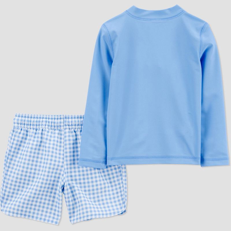 slide 2 of 4, Carter's Just One You® Toddler Boys' Long Sleeve Gingham 2PC Rash Guard & Swim Trunk Set - Blue 12M, 2 ct