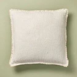 Hearth & Hand with Magnolia 24"x24" Slub Striped Fringe Square Throw Pillow Sour Cream - Hearth & Hand™ with Magnolia