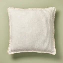 Hearth & Hand with Magnolia 24"x24" Slub Striped Fringe Square Throw Pillow Sour Cream - Hearth & Hand™ with Magnolia