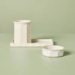 Hearth & Hand with Magnolia 3pc Ceramic Desk Organizer Set Cream - Hearth & Hand™ with Magnolia
