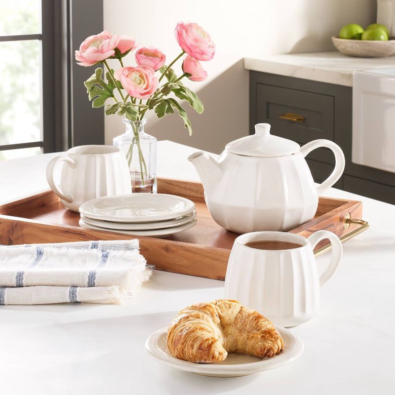 slide 2 of 4, Hearth & Hand with Magnolia Set of 4 6.5" Stoneware Embossed Leaf Appetizer Plates Sour Cream - Hearth & Hand™ with Magnolia, 1 ct