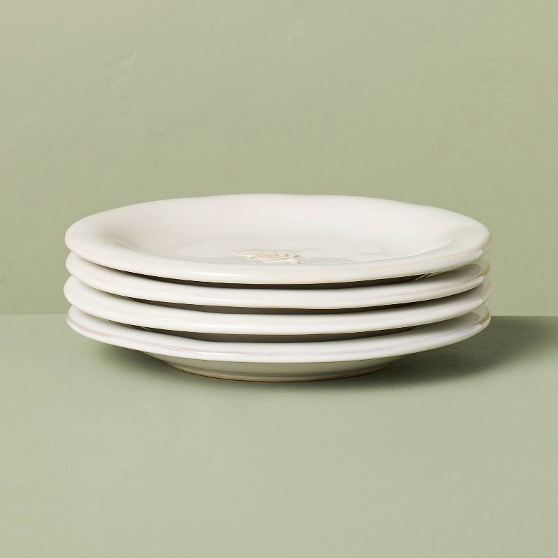 slide 3 of 4, Hearth & Hand with Magnolia Set of 4 6.5" Stoneware Embossed Leaf Appetizer Plates Sour Cream - Hearth & Hand™ with Magnolia, 1 ct