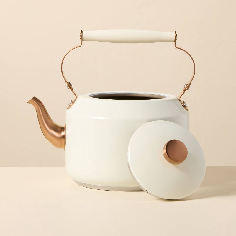 slide 5 of 5, Hearth & Hand with Magnolia 2qt Coated Tea Kettle Sour Cream - Hearth & Hand™ with Magnolia, 2 qt