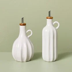 Hearth & Hand with Magnolia 2pc 15.5 fl oz and 12.5 fl oz Stoneware Oil and Vinegar Set Sour Cream - Hearth & Hand™ with Magnolia