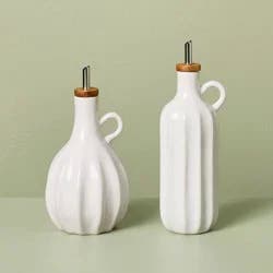 Hearth & Hand with Magnolia 2pc 15.5 fl oz and 12.5 fl oz Stoneware Oil and Vinegar Set Sour Cream - Hearth & Hand™ with Magnolia