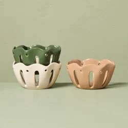 Hearth & Hand with Magnolia Set of 3 Stoneware Wavy Edge Mini Berry Serving Bowls Tan/Green/Cream - Hearth & Hand™ with Magnolia