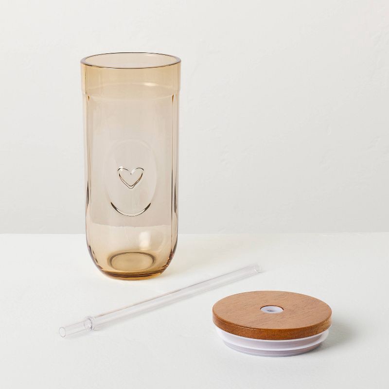 slide 3 of 4, Hearth & Hand with Magnolia 21oz Fluted Rounded Glass Tumbler with Wooden Lid - Hearth & Hand™ with Magnolia, 21 oz