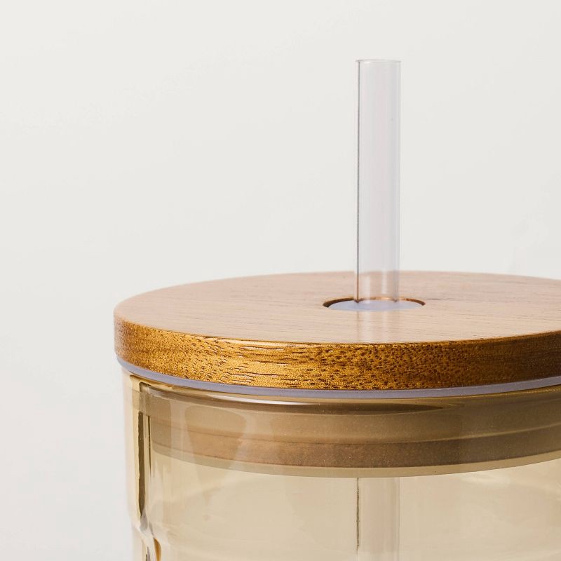 slide 4 of 4, Hearth & Hand with Magnolia 21oz Fluted Rounded Glass Tumbler with Wooden Lid - Hearth & Hand™ with Magnolia, 21 oz