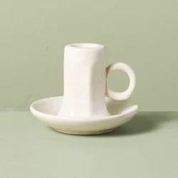 Hearth & Hand with Magnolia 3"x4" Faceted Ceramic Taper Candle Holder Cream - Hearth & Hand™ with Magnolia