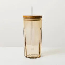 Hearth & Hand with Magnolia 21oz Glass Tumbler with Wooden Lid Brown - Hearth & Hand™ with Magnolia