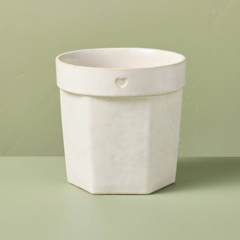 slide 1 of 4, Hearth & Hand with Magnolia 6" Ceramic Planter Pot with Heart Sour Cream - Hearth & Hand™ with Magnolia, 1 ct