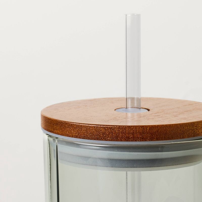 slide 4 of 4, Hearth & Hand with Magnolia 21oz Glass Tumbler with Wooden Lid Green - Hearth & Hand™ with Magnolia, 21 oz