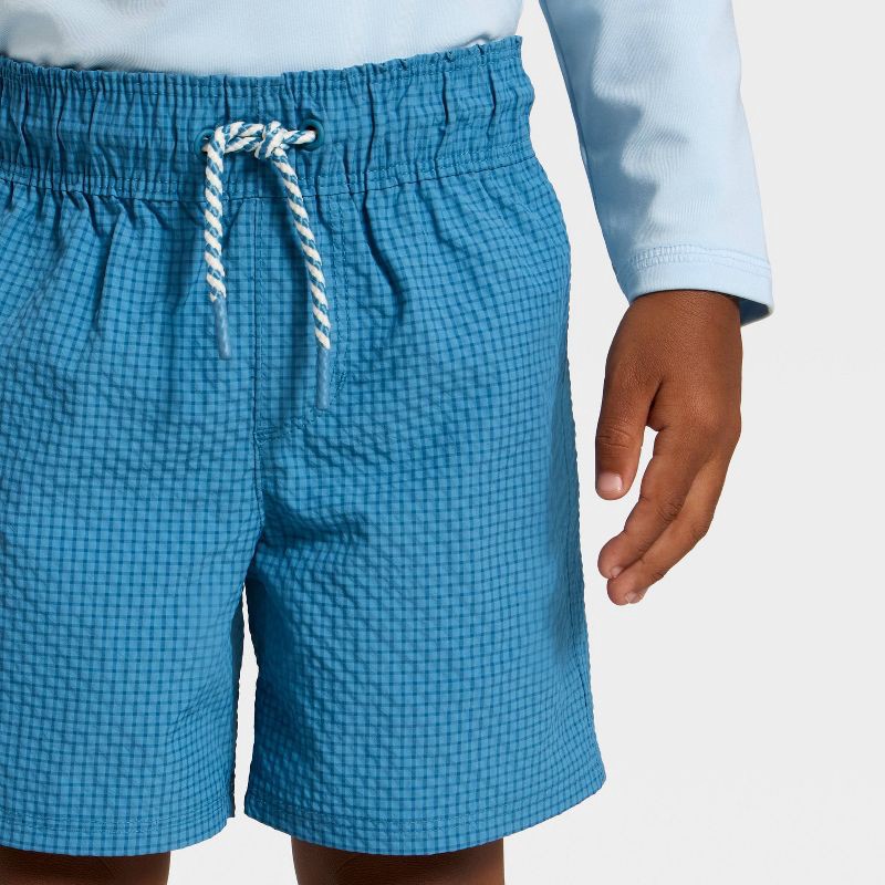 slide 3 of 3, Toddler Boys' Seersucker Solid Swim Trunks - Cat & Jack™ Blue 4T, 1 ct