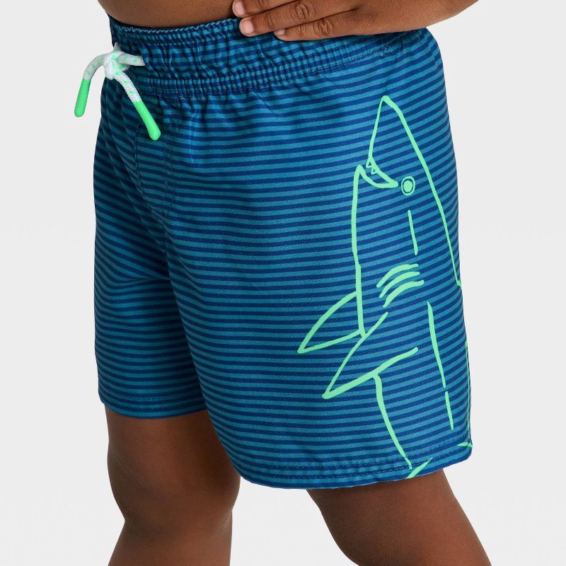 slide 3 of 3, Infant Boys' Striped Shark Swim Trunks - Cat & Jack™ Navy Blue 18M, 1 ct