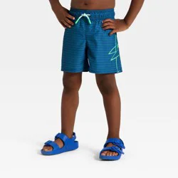 Toddler Boys' Striped Shark Swim Trunks - Cat & Jack™ Navy Blue 5T