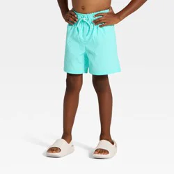 Toddler Boys' Seersucker Solid Swim Trunks - Cat & Jack™ Bright Aqua 5T