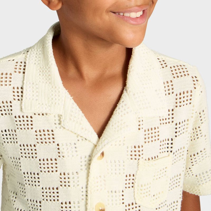 slide 3 of 3, Boys' Knit Button-Down and Cover-Up Top - art class™ Cream S, 1 ct
